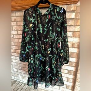 Black Floral Drop Waist Banana Republic Dress Size Medium